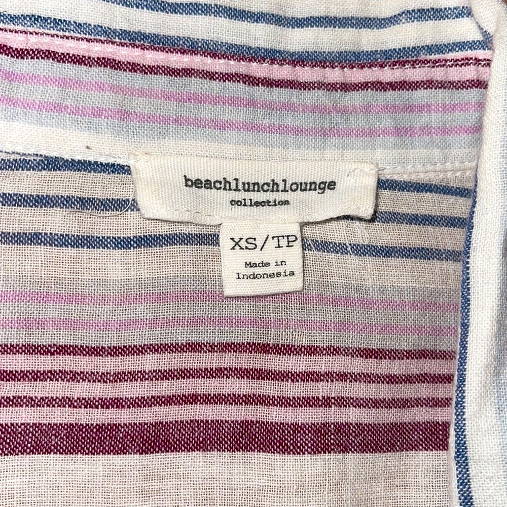 Beach Lunch Lounge Linen Rainbow Brooklyn Womens Stripe Tie-Front Button-DownTop - Picture 15 of 16